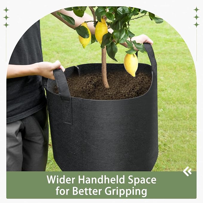 GreatBuddy Grow Bags 10 Gallon 6-Pack, Heavy Duty Fabric Grow Bags with Handles for Vegetables, Herbs, and Tomatoes, Fabric Pots & Planting Bags for Outdoor Home Gardening