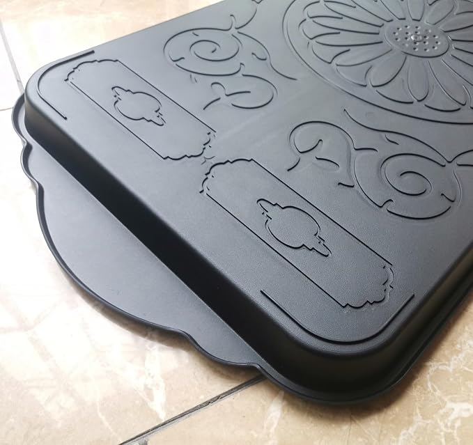 Hard Plastic Boot Tray for Entryway,Boot Mat,Shoe Tray,Shoe Mat for Indoor and Outdoor Use (Black Flower (Hard Plastic) 2Pcs, 29.5X14.9 inch)