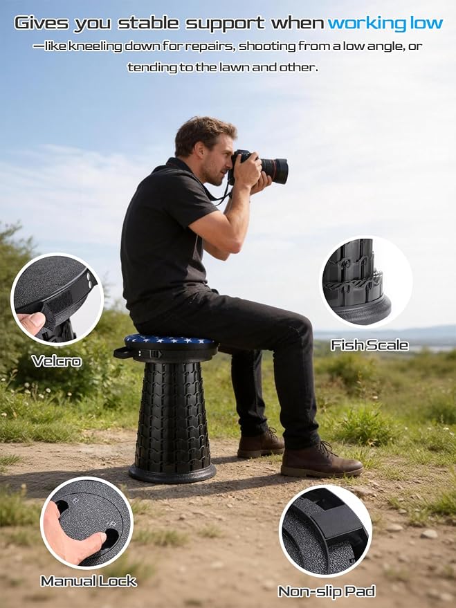 2026 Upgraded XXL Collapsible Stool with Cushion & Bag | 1000lbs Capacity, 21-in Taller & 13-in Wider Retractable Telescoping Stool for Adults, Oversized Camping, Fishing, Concert, Event, Stadium
