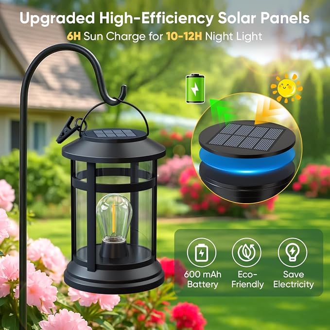 Solar Lanterns Outdoor Waterproof: 1 Pack Hanging Solar Lights for Outside Patio Porch Garden Tabletop Decor - Bright LED Warm White Solar Powered Lighting - Unique Gardening Lovers Mom Gifts