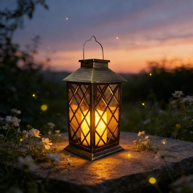 Solar Lanterns Outdoor Hanging Garden Lantern Waterproof LED Flickering Flameless Candle Mission Lights for Table,Outdoor,Mothers Day Gifts Mom Wife (1pack)