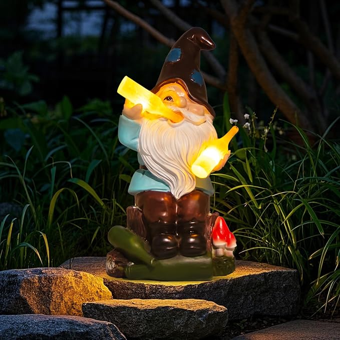 Dad Gifts for Fathers Day,Gnome Garden Decor Statue with Solar Light Lantern,Birthday Gifts for Men Women Mom Grandma,Funny Waterproof Resin Figurine Outdoor Decorations for Yard Patio Lawn Porch