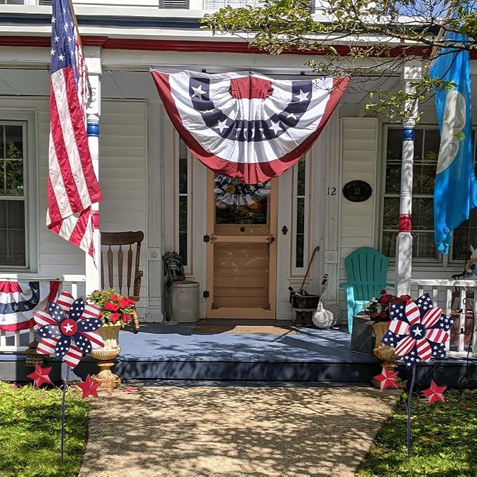 YEAHOME 4th of July Decorations Outdoor, 22.4" Set of 2 Red White Blue Metal Flowers Decorative Garden Stakes for Memorial Day Decorations, Yard Signs Patriotic Decorations for Garden Lawn Porch