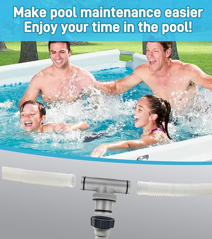 Pool Hose Connector for Leak-Proof Dual Seal and Stable Water Flow, 1.5" to 1.25" T-Joint Pool Hose Adapter for Pool Parts and Accessories Replacement, Easy No-Tool Install for Above Ground Pools