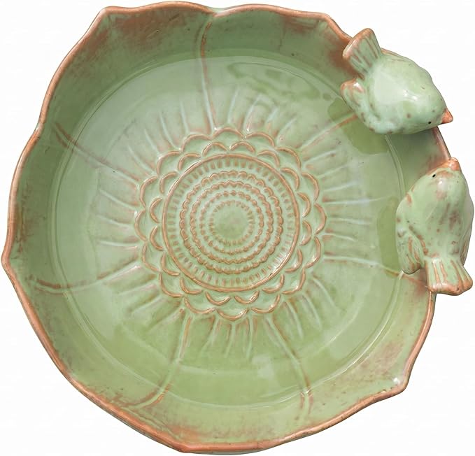 Large Ceramic Bird Bath for Outdoors, 10.1" Garden Bird Bath Bowl Only, Handmade Tabletop Ground Birdbath Bowl, Weather Resistant Wildlife Water Bowl for Outside, Garden, Balcony and Lawn