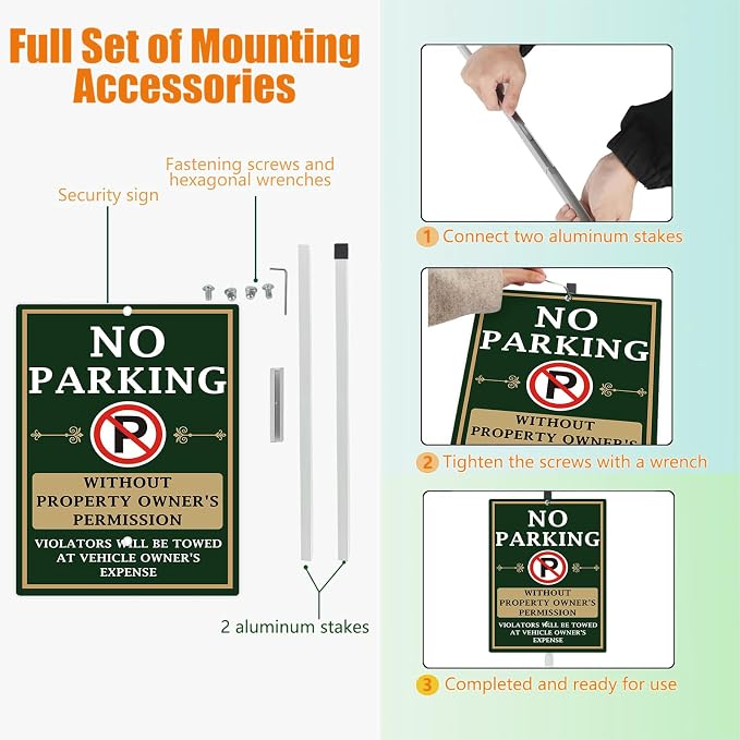 No Parking Yard Sign With Stakes Do Not Park Private Property Reflective Aluminum Yard Signs Rust Free For Lawn Garden Neighborhood (8x12) IN
