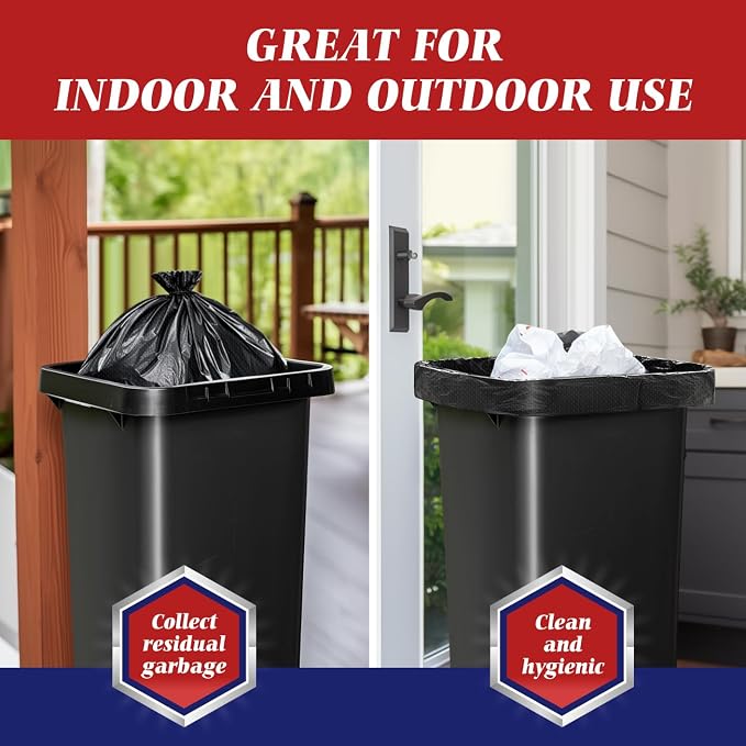 Teivio Black Large Trash Bags 30-33 Gallon 200 Count | Large Multipurpose | Fit 23,25,30,33 gallon Garbage Bin Liner | Kitchen | Lawn And Leaf Bags Outdoor Yard Waste Bag | Workshops Trash