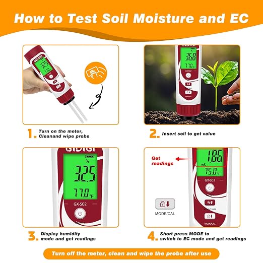 3 in 1 Digital Soil Moisture Meter, Cost-Effective Soil Test Kits and Soil EC Meter for Farms, Gardens, Orchards, Home Planting, Indoor Plants, Composting and Other Scenarios | digital