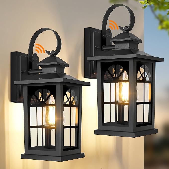 2-Pack Dusk to Dawn Outdoor Wall Light Fixtures, Aluminum Exterior Lighting Fixtures Wall Mount, Waterproof Porch Lights Outdoor Wall Sconces Lanterns, Black Outside Lights for House Front Door Garage