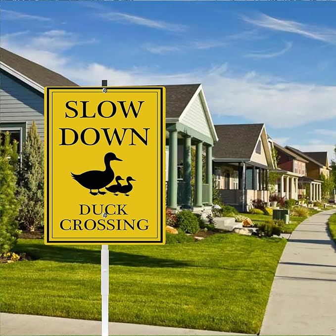 Duck Crossing Sign With Stakes Slow Down Sign For Neighborhoods Reflective Rustproof Aluminium Yard Garden Stake Caution Sign Farm Lawn Walkway Decorations Animal Signs 8X12 IN