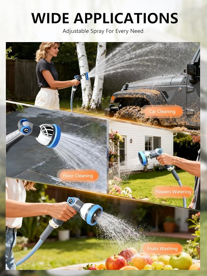 Retractable Garden Hose Reel 1/2 in x 100 ft Heavy Duty Automatic Water Hose Reel with 10-Function Sprayer Nozzle Kink-Free Auto Rewind Any-Length Lock 180° Swivel UV Resistant - Light Gray