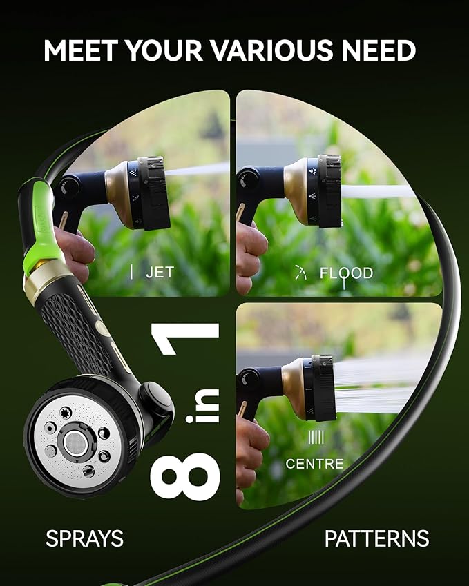 RAINPOINT Hose Sprayer Nozzle Heavy Duty - 2 Pack 8 Spray Patterns Garden Hose Nozzle with Adjustable Flow Control for Watering Plants, Washing Cars,Washing Pets, Thumb Control (2 Packs, Black)