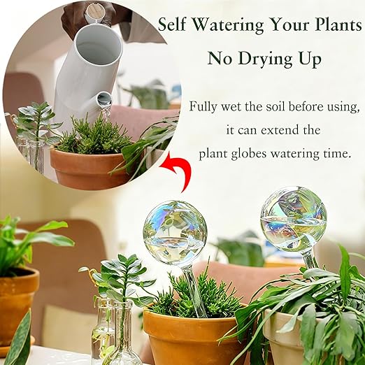 Plant Self Watering Globes - Large 4pcs, Iridescent Glass Rainbow Plant Watering Device for Indoor Plants, Automatic Plant Waterer with Slow Release, Self Watering Planter Insert for Holiday Daily Use