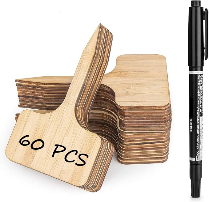 Homenote Bamboo Plant Labels 60Pcs Plant Tags for Seedling T-Type Tags for Plants Outdoor Garden Markers Vegetable Seedling(2.36 * 4“)