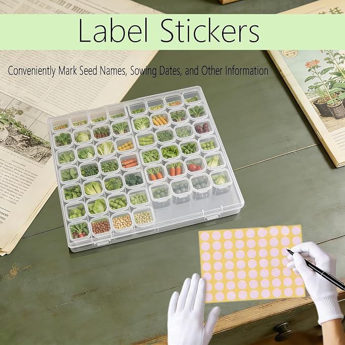 Seed Organizer Storage Box,Seed Storage Organizer Box with Labels | 56 Slots Seed Storage Organizer Box with Labels,Airtight Seed Storage Case for Flowers, Vegetables, Herbs & Plants