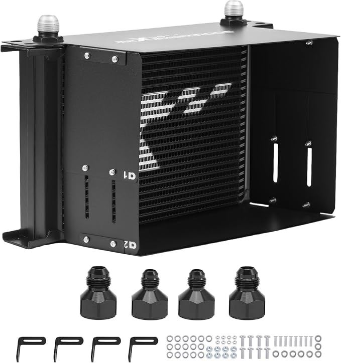 maXpeedingrods 25 Row Engine Oil Cooler, 10AN Stacked Plate Transmission Engine Oil Cooler Universal British Radiator Aluminium Black