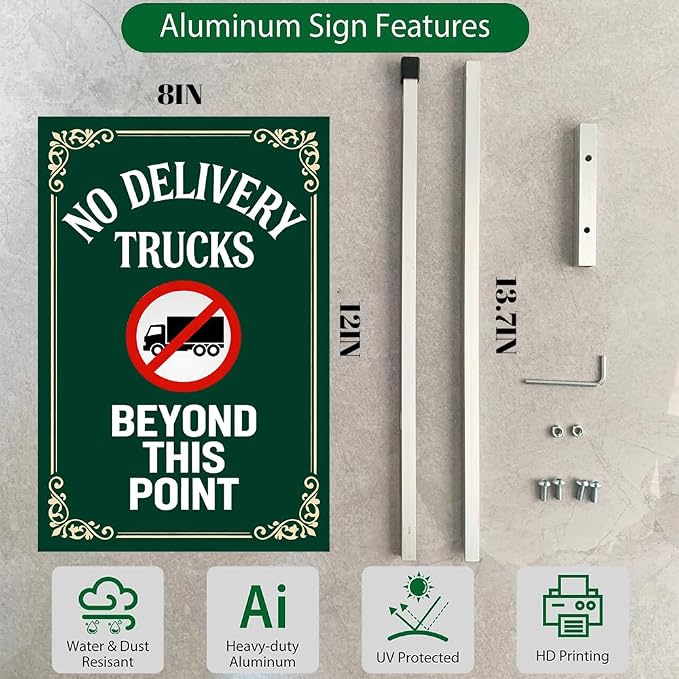 No Delivery Trucks in Driveway Yard Sign With Stakes No Truck Parking Private Property Drive Road Do Not Park Rustproof Reflective Aluminum Courtyard Signs 8x12 IN