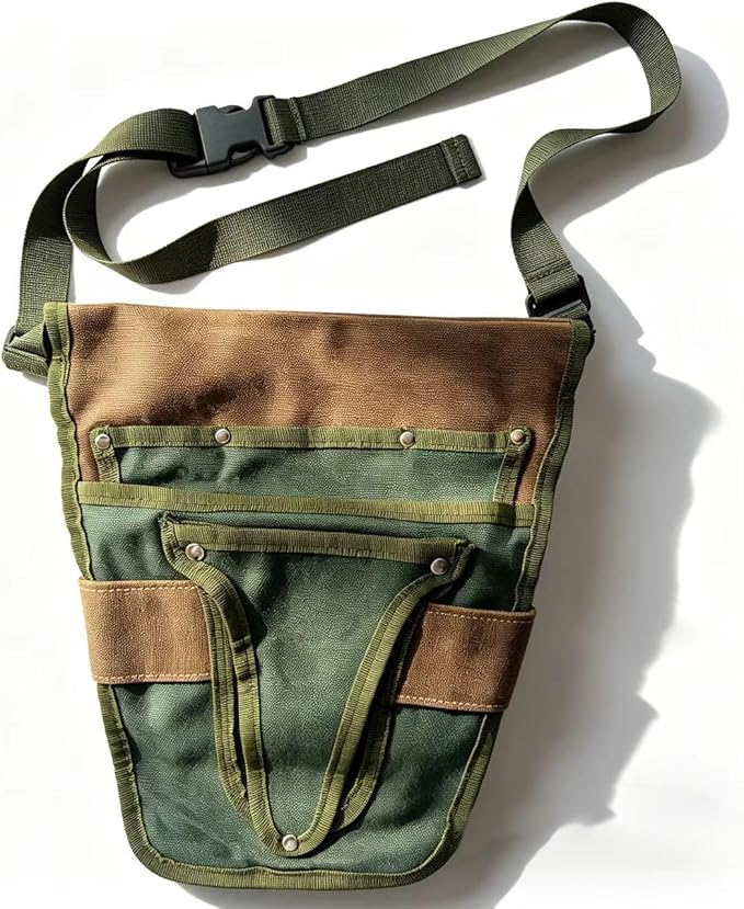 Gardening Tool Pouch for Waist, Hands-Free Canvas Tool Belt with 6 Pockets โ Adjustable Waist Apron for Trowel, Pruner & Weeder (Gardening Tools NOT Included)-Green