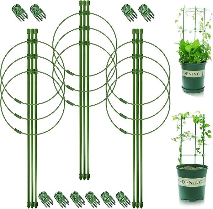 Legigo 3 Packs Plant Support Cages Tomato Cage for Garden- 18 Inch Adjustable Garden Cucumber Trellis Plant Stakes, Trellis Support Rings for Climbing Plants, Pots, Indoor Plants with 10 Plant Clips