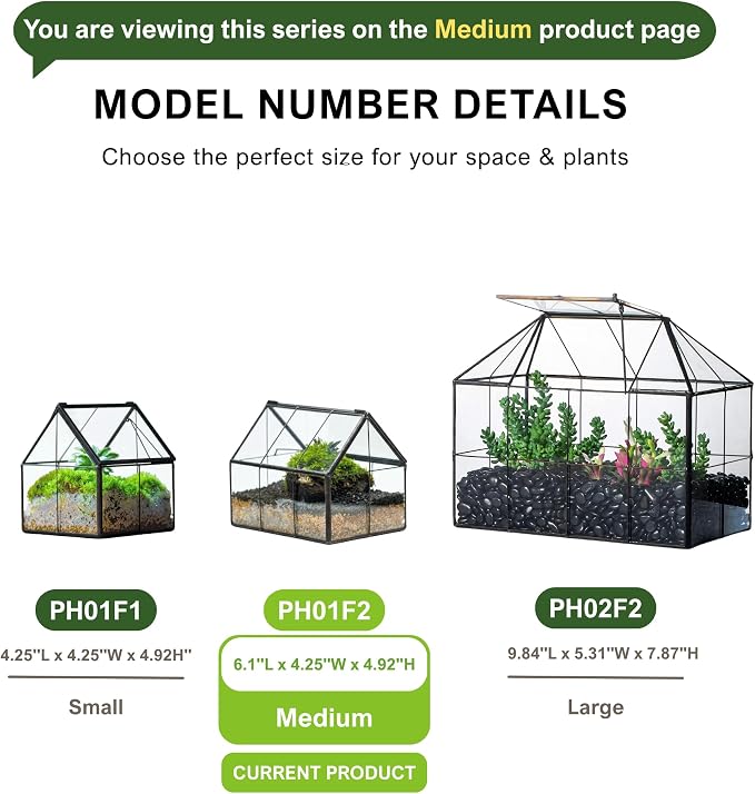 NCYP Mini Glass Terrarium with Lid - 6.1" x 4.25" x 4.92" House Shape Closed Planter Pot for Small Cactus, Succulents Plant - Home Garden Office Tabletop Geometric Decor, Black (Terrarium Only)