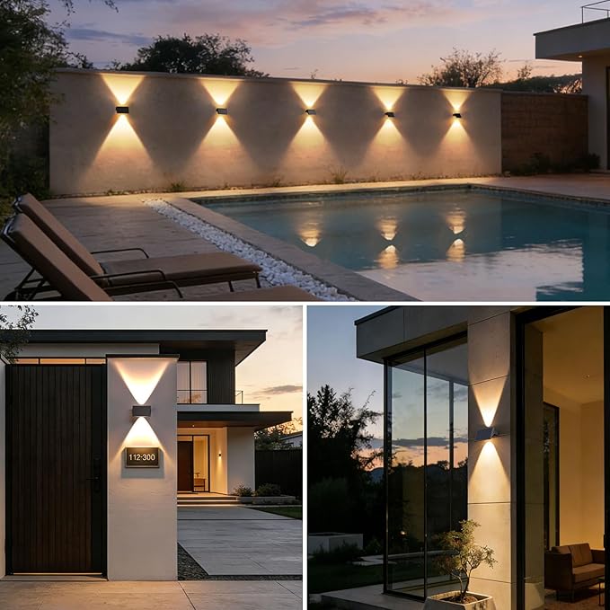 Solar Fence Lights Outdoor, 8 Pack Warm White Up and Down Solar Wall Lights, IP67 Waterproof LED Dusk to Dawn Solar Powered Fence Lights for Patio, Backyard, Deck, Garden, Yard, Outdoor Wall Decor