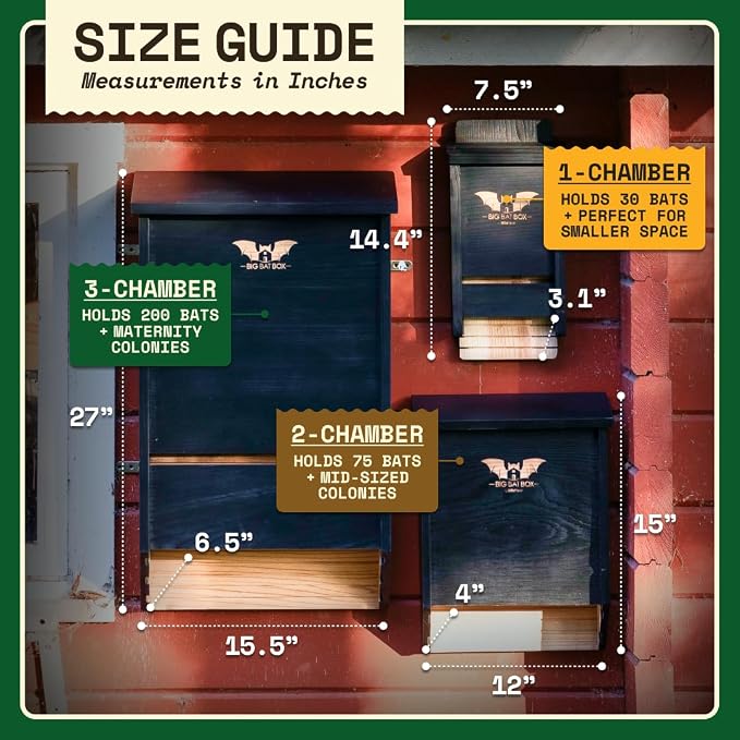 WildYard Bat House - Brown, 3 Chamber, Up to 200 Occupants - Weather-Resistant Bat Box for Pole & Wall Mount - Easy Outdoor House Setup - Durable Cedar Construction for Long-Lasting Strength