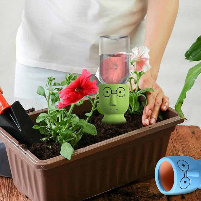 Cinnvoice 4 Sets Terracotta Watering Spike Plant Self Watering Devices with 12 oz Plastic Wine Bottles for Vacation Slow Release Irrigation System Plant Easy Waterer Device for Garden Accessories