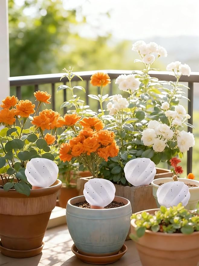 Kalolary 4PCS Plant Watering Globes Self Watering Stakes Terracotta Drip Water Stakes Irrigation Watering Bulbs for Pot, Indoor, Outdoor, Vacation (White Conch)