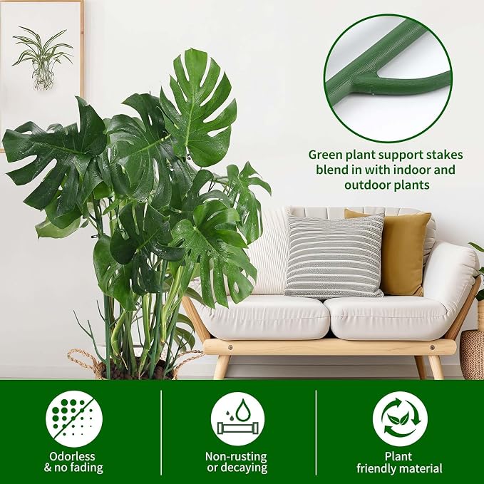 Yhtpouqe 12 Pack Plant Support Stakes, Plant Stakes for Indoor and Outdoor Plants. 39.37inch Plant Sticks with Extension Poles, Plant Clips, Plant Ties for Potted Monstera Plants, Climbing Plants