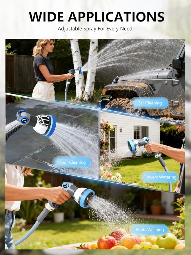 Retractable Garden Hose Reel 1/2 in x 65 ft Heavy Duty Automatic Water Hose Reel with 10-Function Sprayer Nozzle Kink-Free Auto Rewind Any-Length Lock 180° Swivel UV Resistant - Light Gray