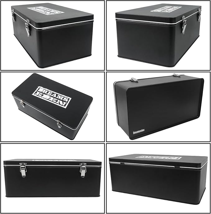 DreamsEden Metal Seed Organizer Storage Box - Rustic Garden Seed Saver Container for Packets with Hinged Lid Gifts for Homesteader Gardening (Black)