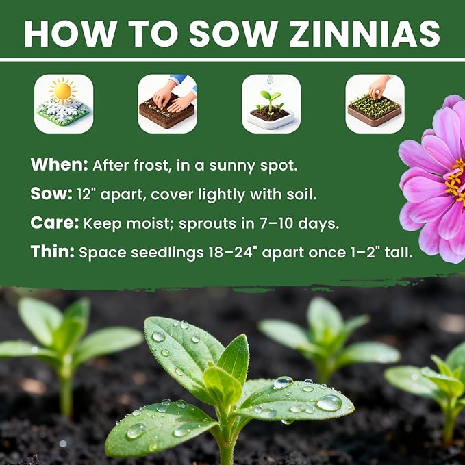 10000+ Zinnia Dahlia Seeds Flower Seeds for 2026 Planting, 2.82 Oz, 5 Varieties (Pink, Yellow, Orange, White, Purple), 80G Mixed Colors and Large Blooms, Open Pollinated - Bulk