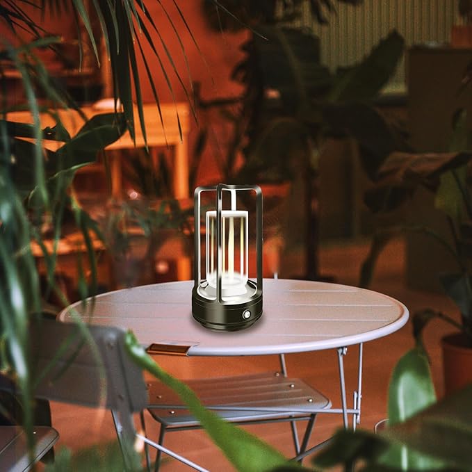 Set of 2 Cordless Table Lamps, LED Rechargeable Table Lamp with 3 Color Stepless Dimmable, Indoor/ Outdoor Table lamp for Patio/ Camping/ Bar/ Coffee/ Restaurant/ Home (Black 2 Pcs)