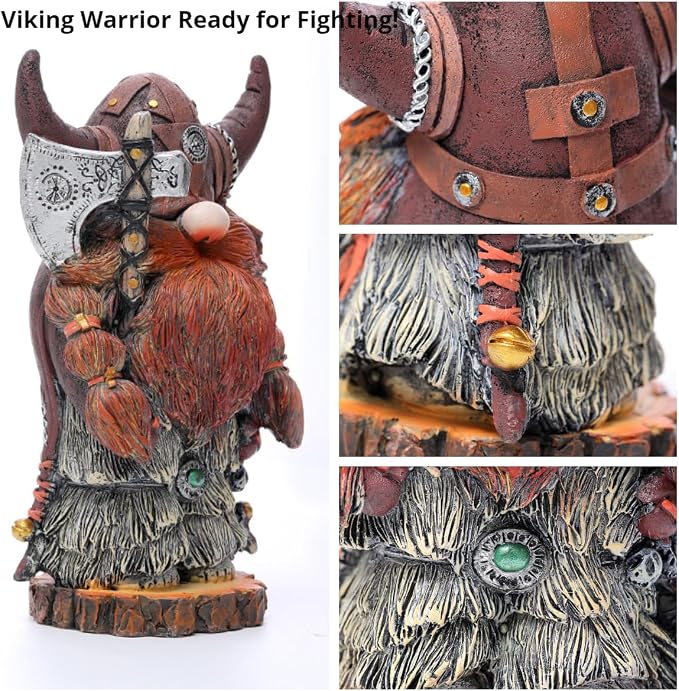 Garden Gnome Statue Viking Gnome Figurine 7.2 Inch, Nordic Warrior Statue Resin Viking Decor for Men, Father's Day & Birthday Gift, Tabletop Shelf Fireplace Decor, Men's Gift