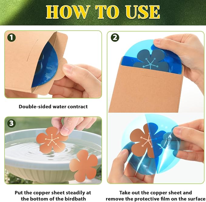 3Pcs Bird Bath Copper Purification Disk 99.99% Pure Copper Water Cleaning Discs 0.6mm Physical Clean Water for All-Season Universal Natural Fit for Outdoor Birdbaths, Bowls, Garden Fountain(Flower)