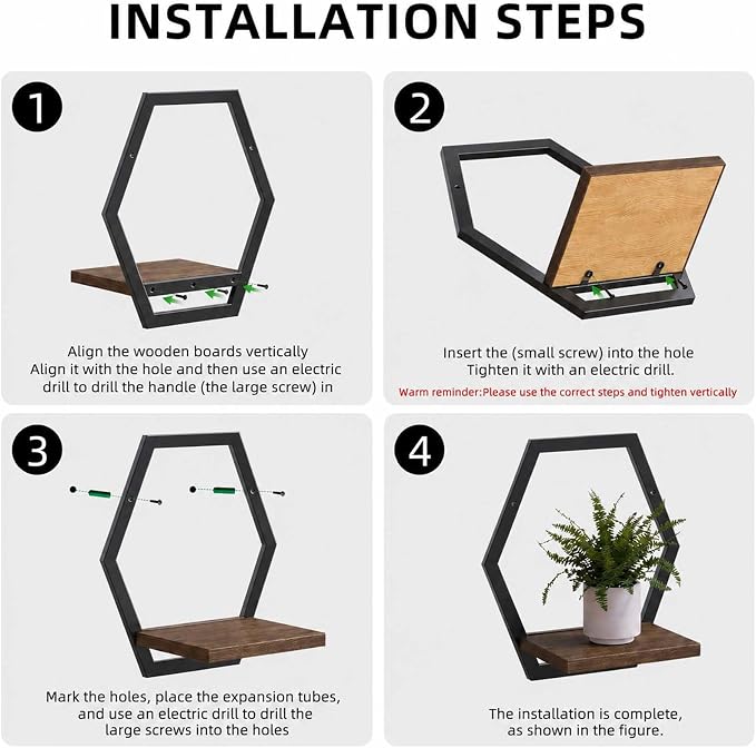 2 Pack Walnut Color Solid Wood & Metal Framework Wall Plant Stands,9 inch Natural Wood Shelf of Indoor,Mid Century Modern Hanging Planter for Outdoor Entryway 25 LB Load for Plants Black