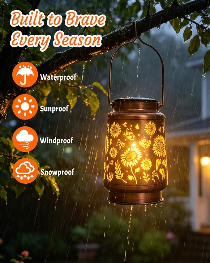 ANYTALK 2 Pack Sunflower Solar Lantern Lights, Outdoor Lanterns Garden Decor, Hanging Solar Lantern for Backyard Porch Patio Table Yard Balcony Lawn Pathway, Gifts for Women Grandma Mom