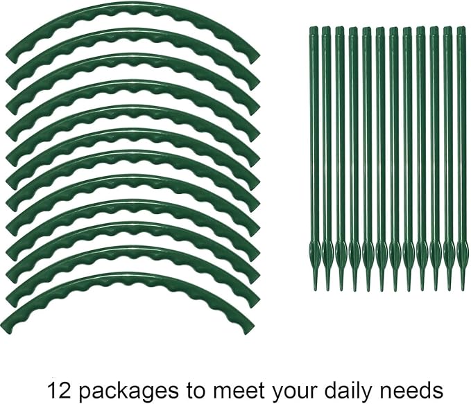 12 Pack Plant Support for Indoor and Outdoor Small Plants,Half Round for Potted Plants, Plastic Ring Flower Stakes with 20Pcs Plant Garden Clips