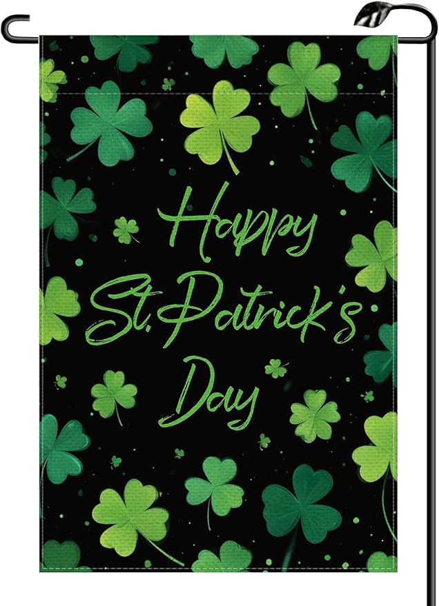 Happy St Patrick's Day Garden Flag 12x18 Inch Vertical Double Sided Spring Clover Shamrock Welcome Small Flags Farmhouse Outside Decoration For Yard (ONLY FLAG) SP37