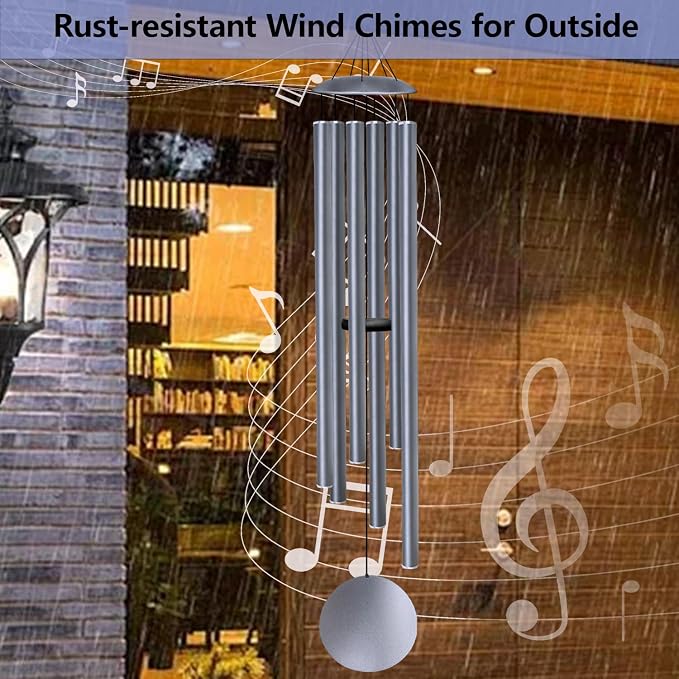 66" Wind Chimes for Outside Deep Tone - 6 Thicken Tubes Large Wind Chimes for Outdoor, Gifts for Mothers Day, Women, Mom, Grandma, Sympathy, Big Windchimes for Garden and Patio (Dusty Blue)