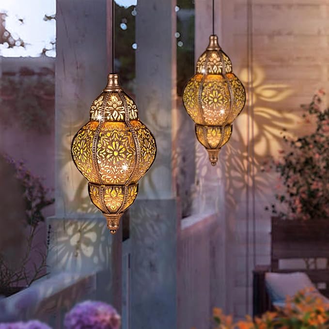 AIINY Hanging Solar Lantern Outdoor Decor, 11.5in Moroccan Solar Lights for Outside Garden Decorations, Waterproof Solar Lanterns Garden Gifts for Mom, Women, Patio, Yard Ornament (Copper)