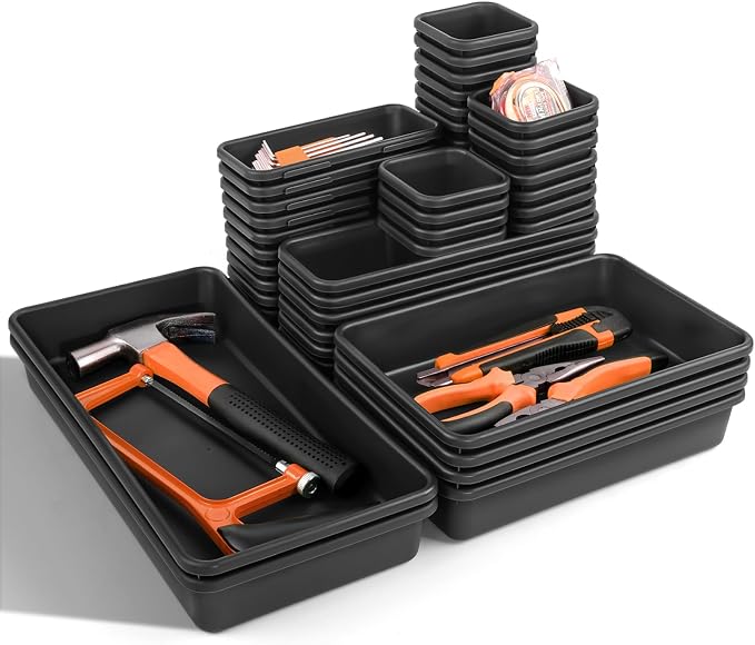 Takytao【48Pcs】【5 Size】Tool Box Organizer, Drawer Tool Organizer Tray Divider Set, Garage Tool and Accessories Storage, Toolbox Organization Storage for Rolling Tool Chest