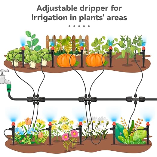 360° Adjustable Drip Spray Emitters for 1/4" Tubing, 30pcs | Lock Barb Parts, with Stake
