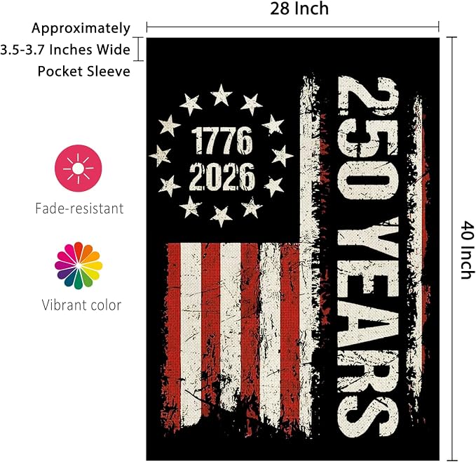 250 Anniversary Usa Garden Flags for Outside, 250 Anniversary USA Flag Patriotic Banner 1776-2026 4th of July Decorations Yard Sign Double-Sided Waterproof Flag Stars and Stripes Design, Commemorative, 28x40 Inch 250 Year American Flag