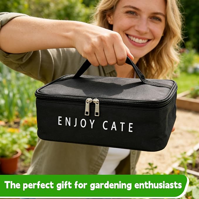 24 Slot Seed Storage Organizer Box with Insulated Bag with Dual Zipper Bag, Garden Seed Organize Sealed Bags and Label Stickers Saving Container Keeper Set for Garden Vegetable Flower Plants