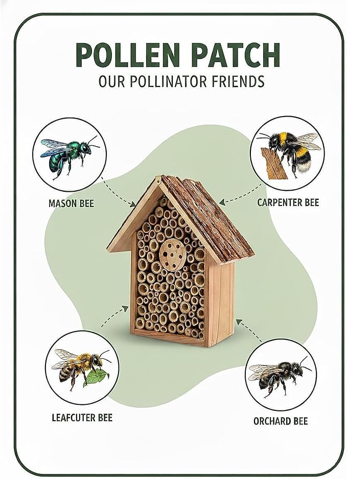 Redwood Mason Bee House - Solitary Bee Hotel & Wooden Pollinator House | Leafcutter Bee Hive with Easy-Hang Jute Rope | Weatherproof Insect Hotel & Outdoor Garden Decor for Pollinators