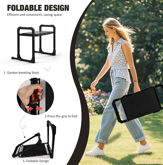 Garden Kneeler and Seat, Gardening Kneeler Foldable Garden Stool with Anti-Tipping and 10" Thicken & Widen Soft Garden Kneeling Pad,Great Gardening Gifts for Women Men and Seniors (Brown)