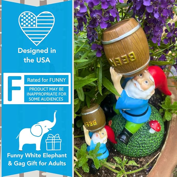 Gnometastic Mini Gnomes - Wine Drinking, Funny Garden Gnomes Statue Outdoor Decorations for Yard, Fairy Garden, Planter Pots, Gnome Decor - Gnomishevitz Gnome,4in