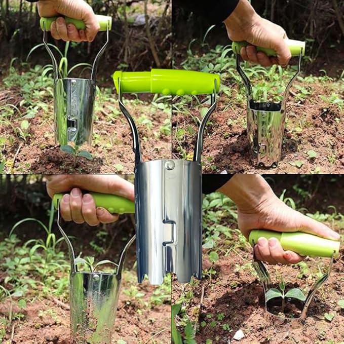 Bulb Planter - Light Green PP Handle, 430 Stainless Steel, Bulb Planter Tool, Length 230mm(9.2"), Easy Drilling/Transplanting/Planting
