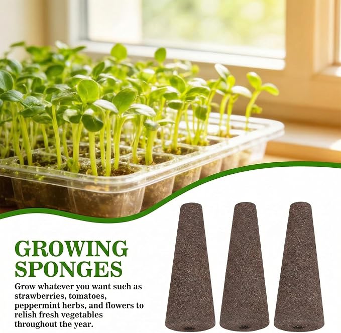 50-Pack Grow Sponges, Hydroponic Planting System Pods, Fast Germinating Seed Starting Sponges, Aerogarden Compatible